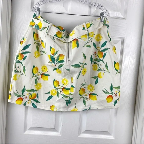 Ophelia Roe Lemon Print Belted Denim Skirt Plus Size 20 - Picture 3 of 5